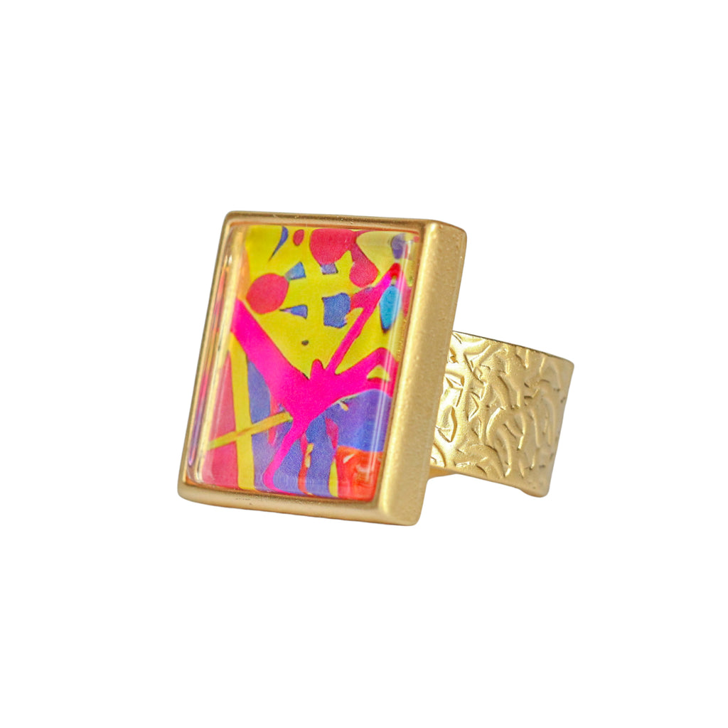 Gold Square Gallery Ring