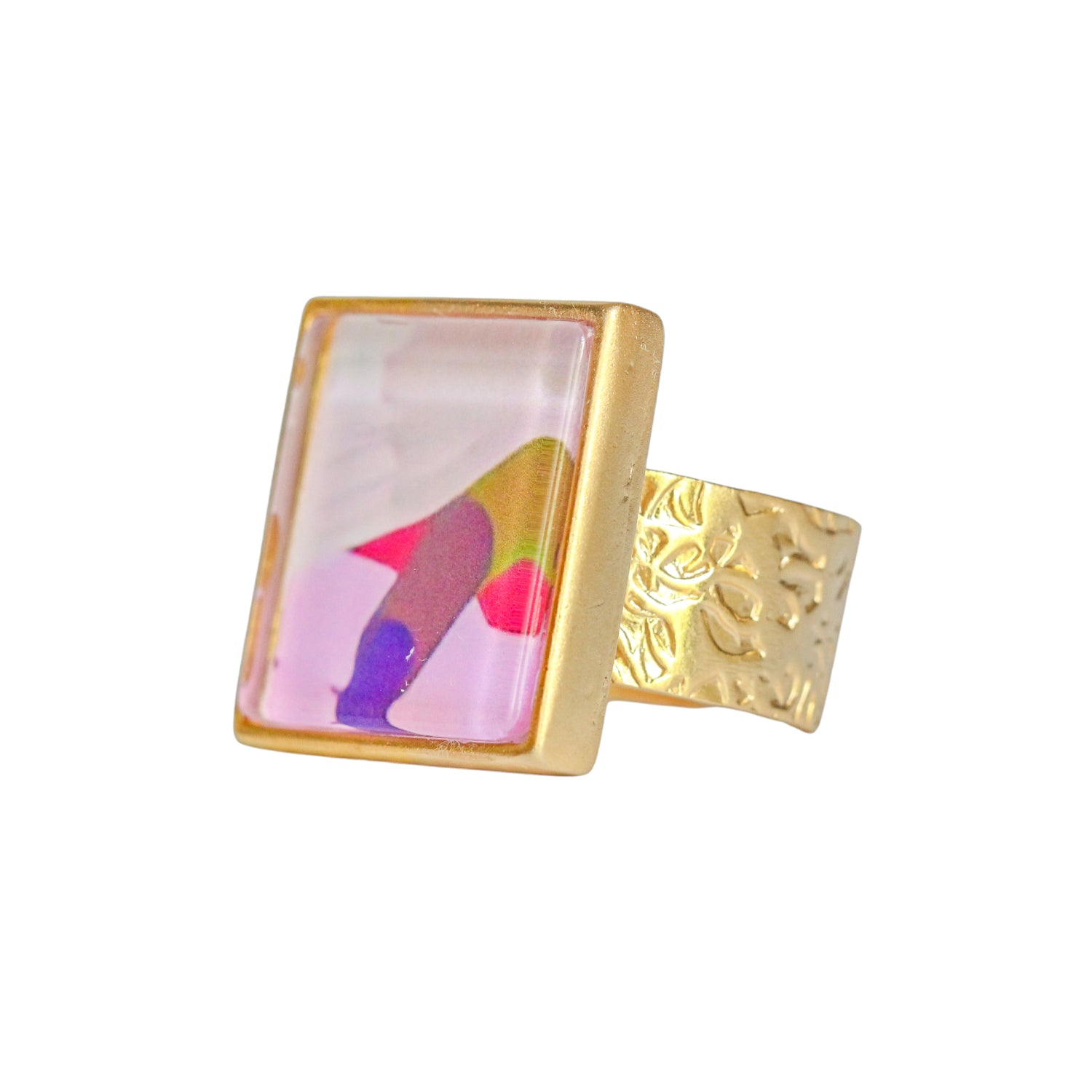 Gold Square Gallery Ring