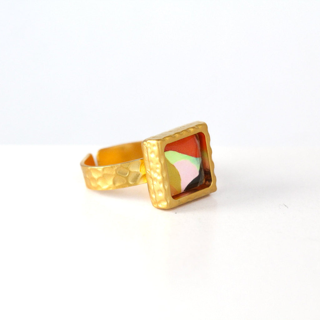 Gold Square Statement Ring